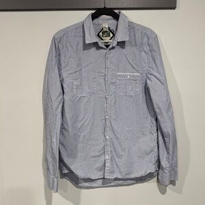 Diesel Men's Blue and White Striped Button-Down Shirt